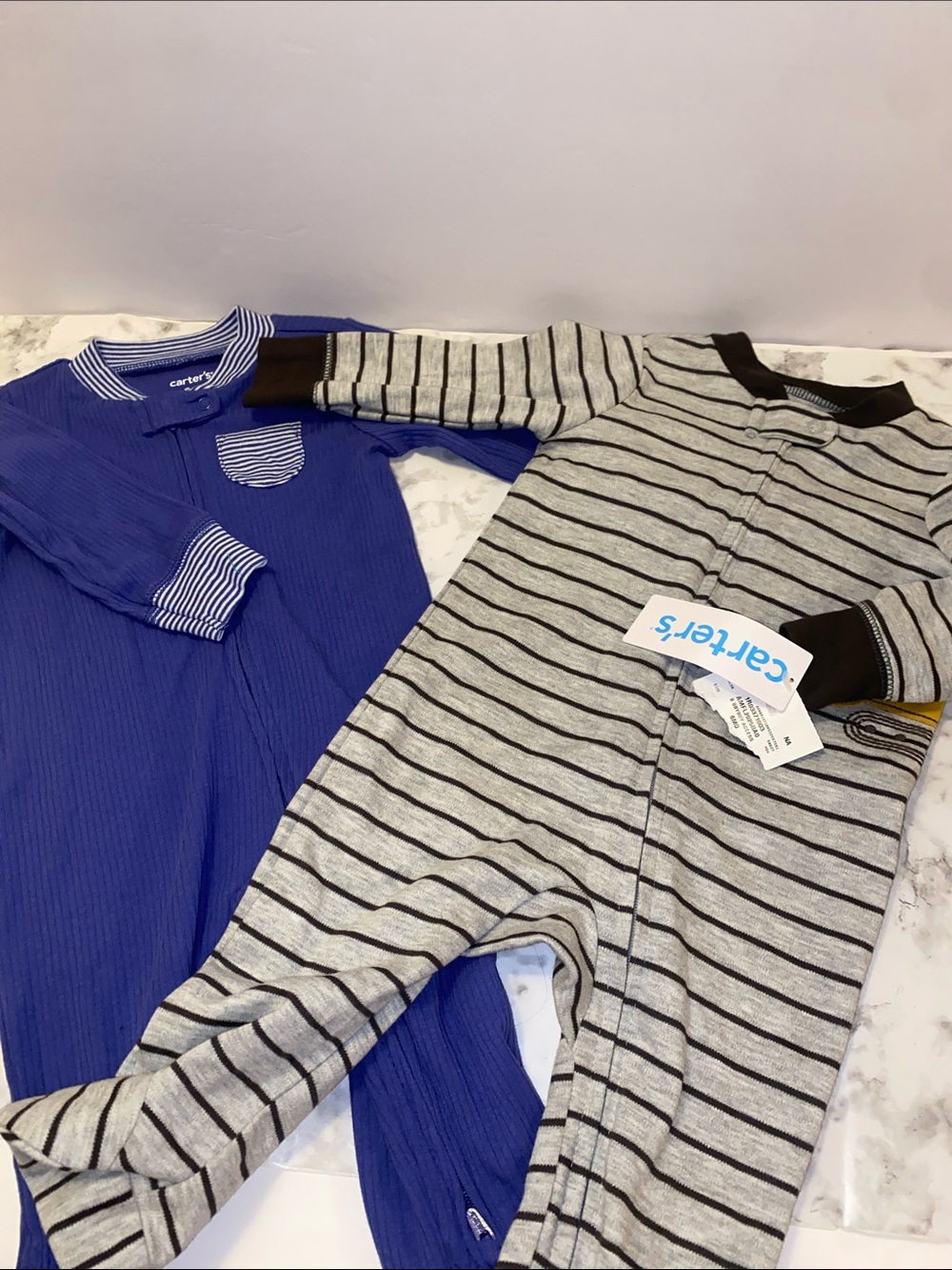 Carter's Blue Footed Sleep Sack + Gray Striped One-Piece Set